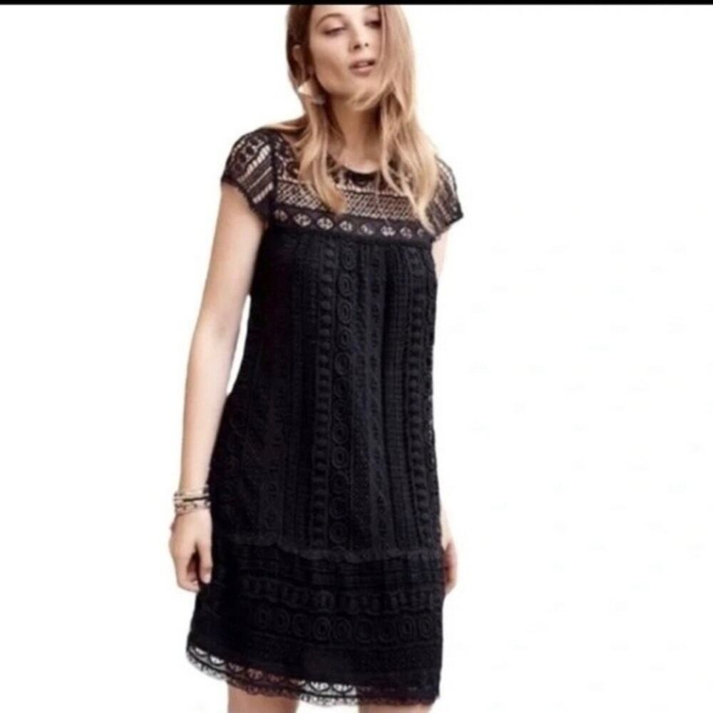 Anthropologie‎ Maeve Crochet Mini Dress Black Size Small